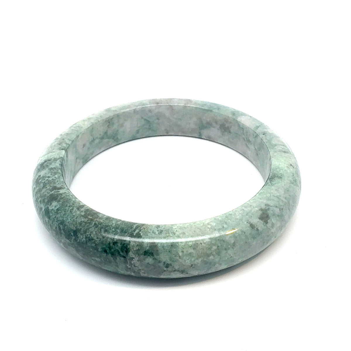 TAU Kazakh Jadeite Bangle, White with Deep Green Mottling, Natural Type A