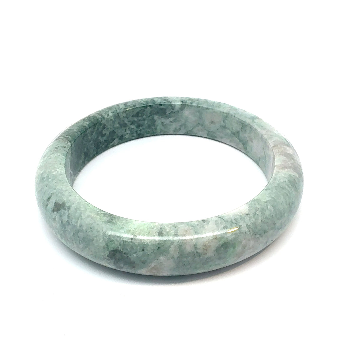 TAU Kazakh Jadeite Bangle, White with Deep Green Mottling, Natural Type A