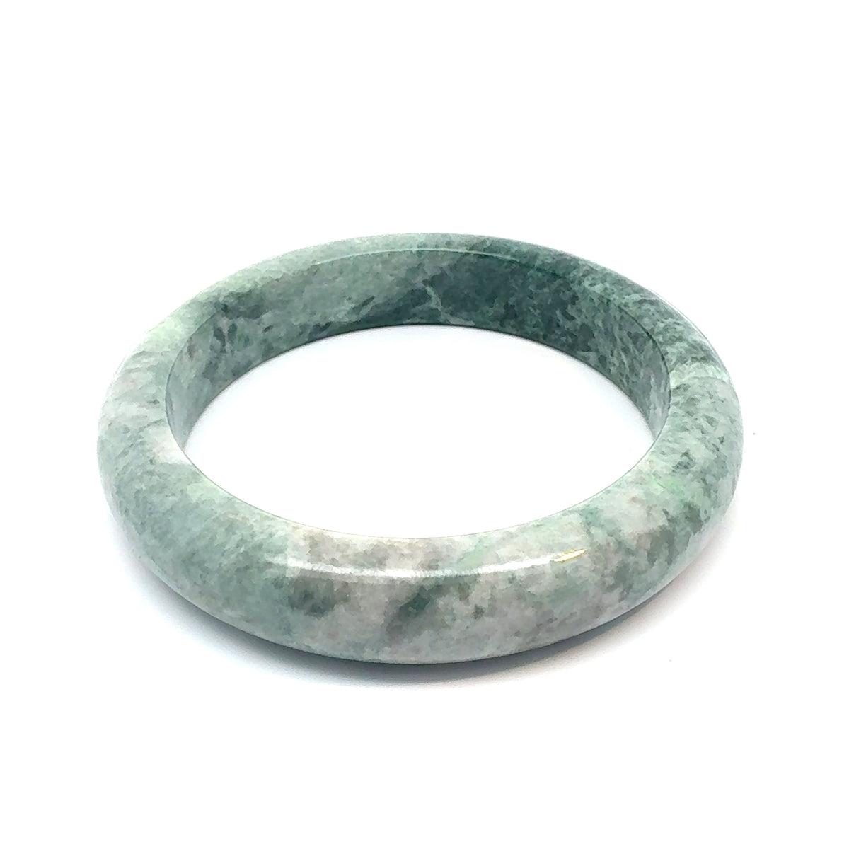 TAU Kazakh Jadeite Bangle, White with Deep Green Mottling, Natural Type A