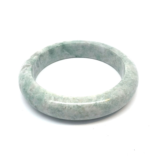 60.70 mm QAR Kazakh Jadeite Bangle, Pale Green and White, Natural Type A