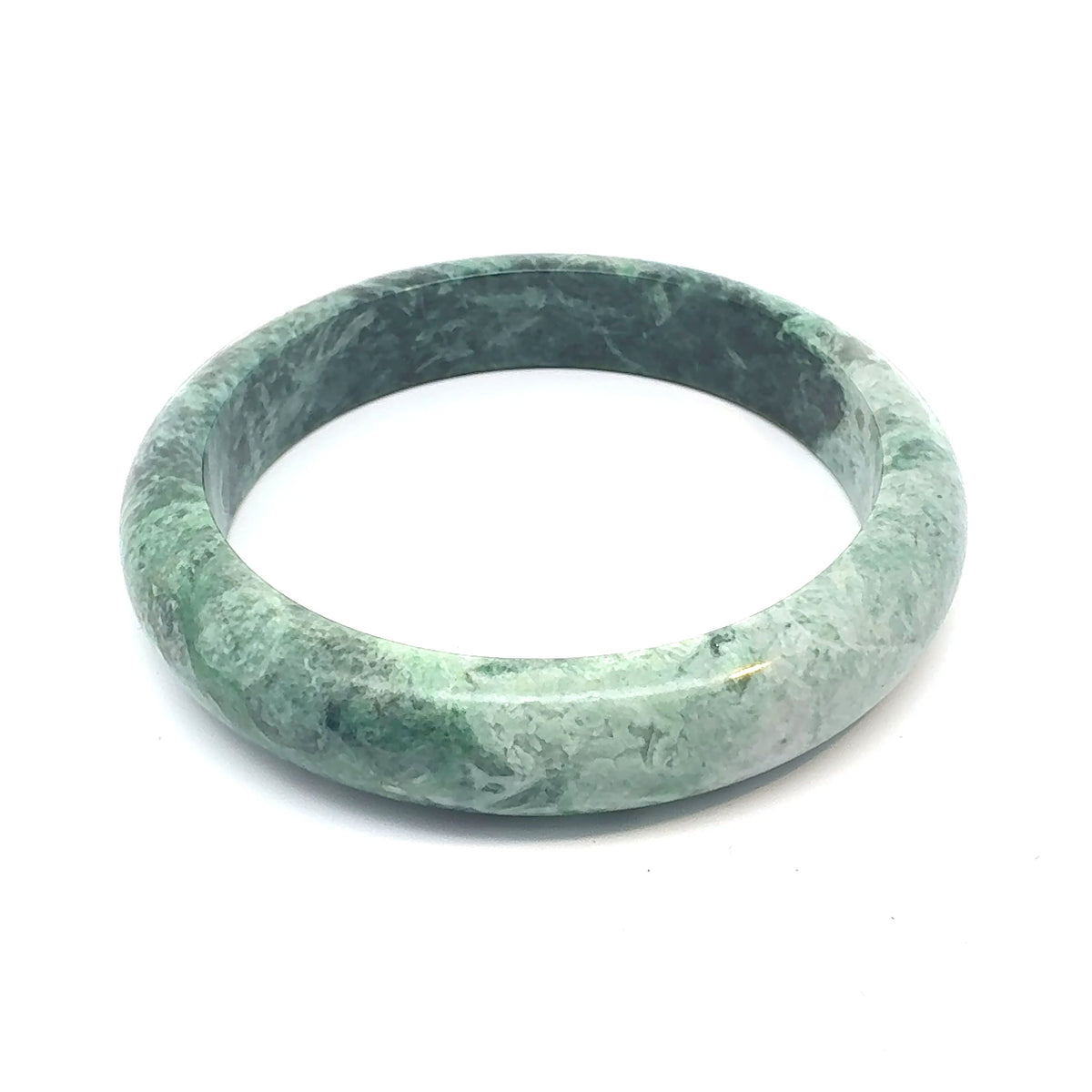 TAU Kazakh Jadeite Bangle, Green and White, Natural Type A