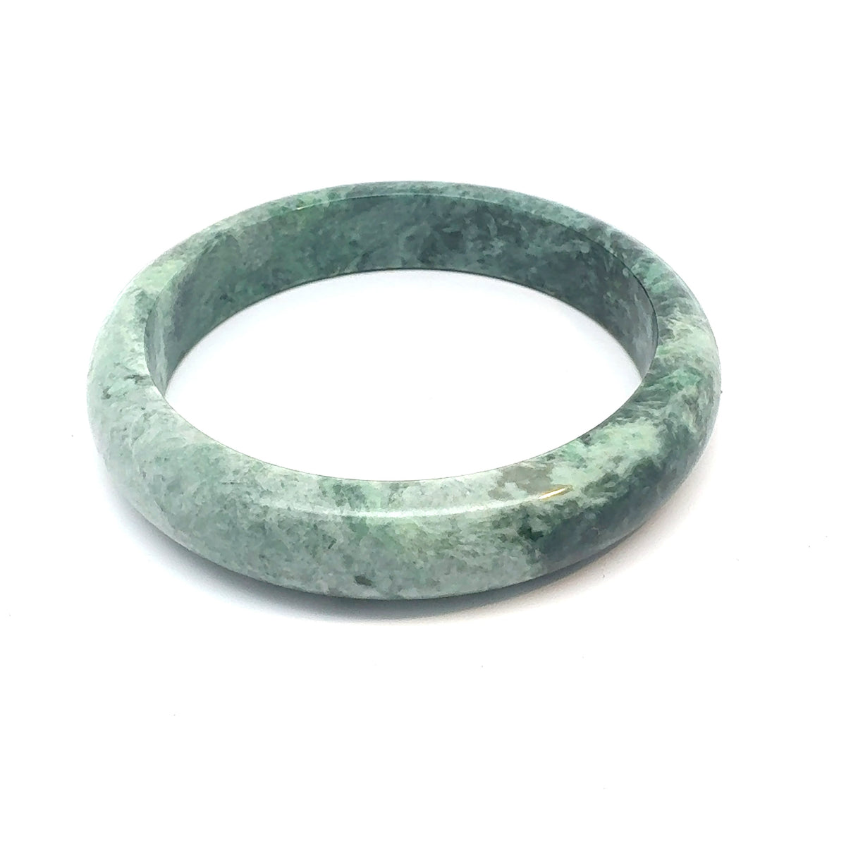 TAU Kazakh Jadeite Bangle, Green and White, Natural Type A