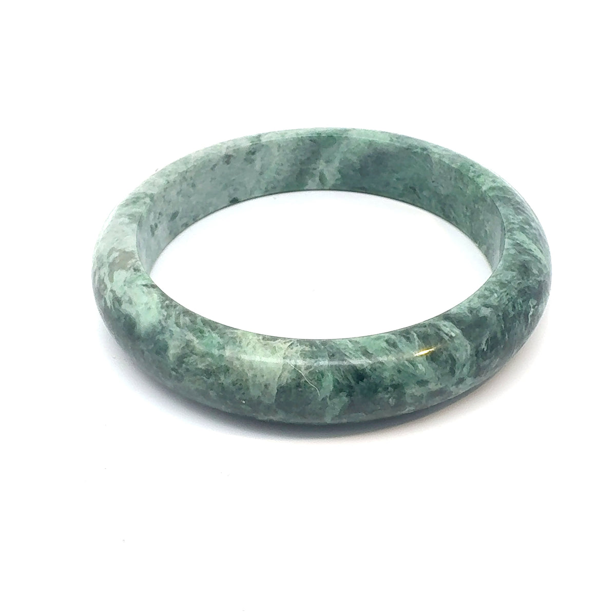 TAU Kazakh Jadeite Bangle, Green and White, Natural Type A