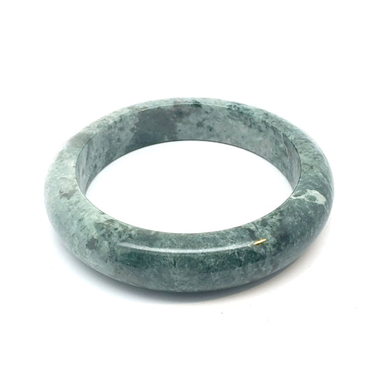 60.70 mm TAU Kazakh Jadeite Bangle, White with Green Accents, Natural Type A