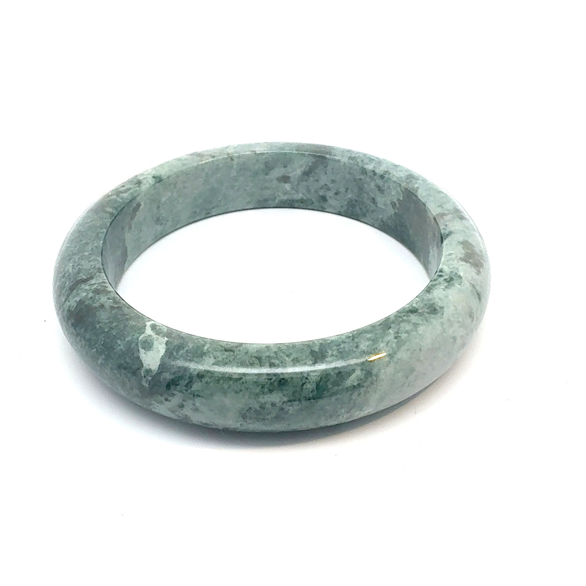 TAU Kazakh Jadeite Bangle, White with Green Accents, Natural Type A