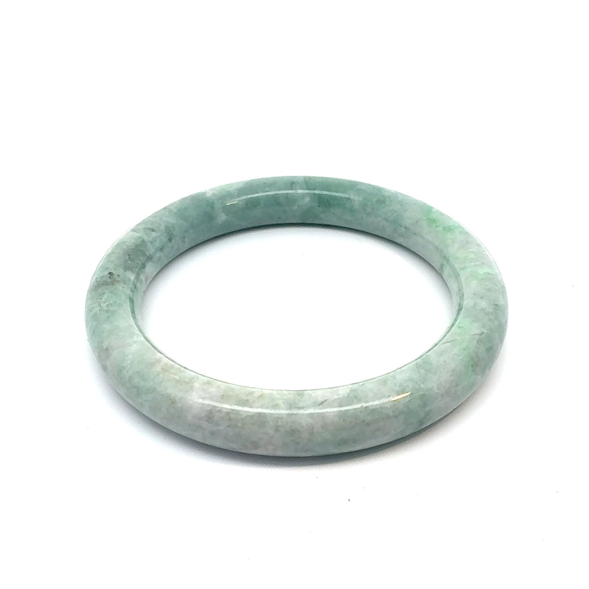 QAR Kazakh Jadeite Bangle, Light Green and White, Natural Type A