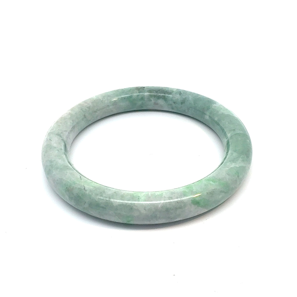 QAR Kazakh Jadeite Bangle, Light Green and White, Natural Type A