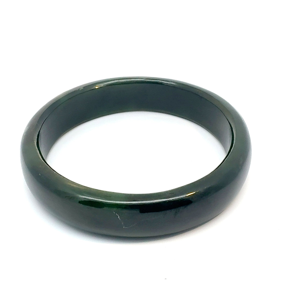 Mirror-Polished Dark Green Pakistani Nephrite Bangle, Type A