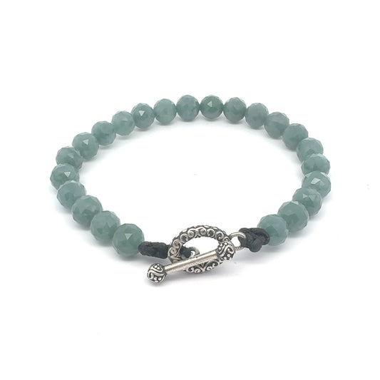 Faceted Snowy Princesa Blue Jadeite Bracelet | 8 mm