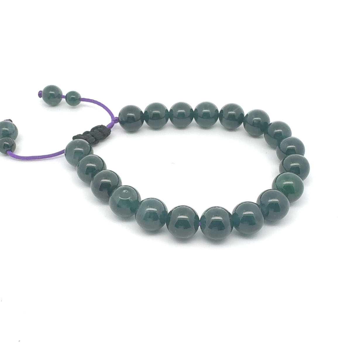 Princesa Blue-Green Jadeite Bracelet | 10 mm, Purple Cord