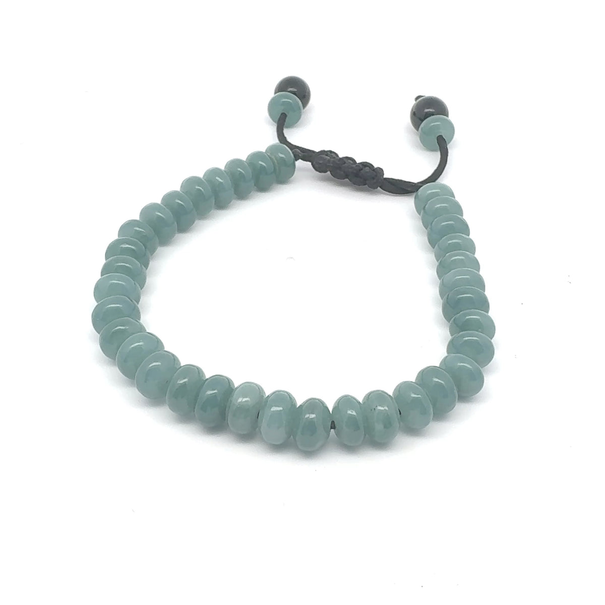 Princesa Blue Jadeite Rondelle & Black Tourmaline Bracelet | 7.5 mm