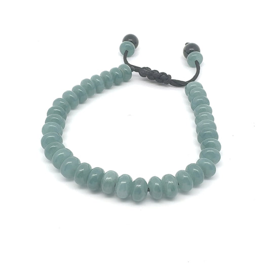 Princesa Blue Jadeite Rondelle & Black Tourmaline Bracelet | 7.5 mm