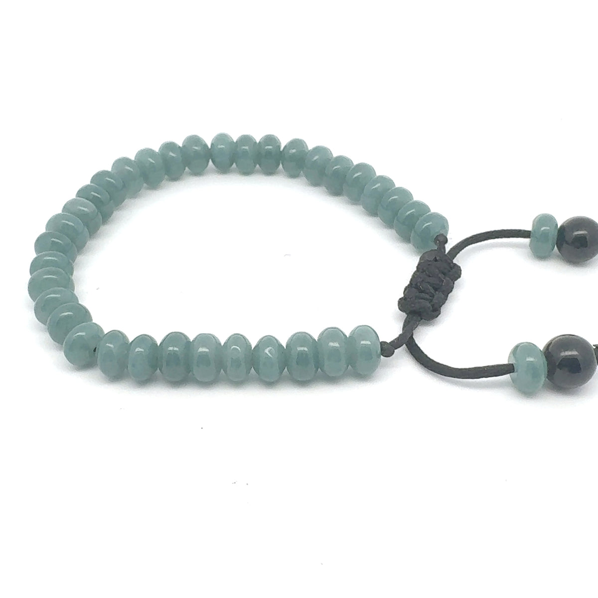 Princesa Blue Jadeite Rondelle & Black Tourmaline Bracelet | 7.5 mm