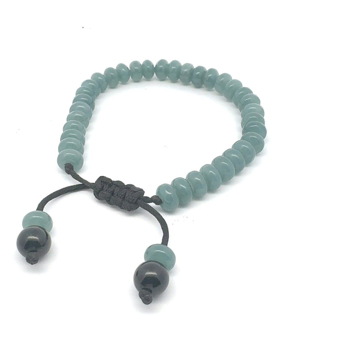 Princesa Blue Jadeite Rondelle & Black Tourmaline Bracelet | 7.5 mm