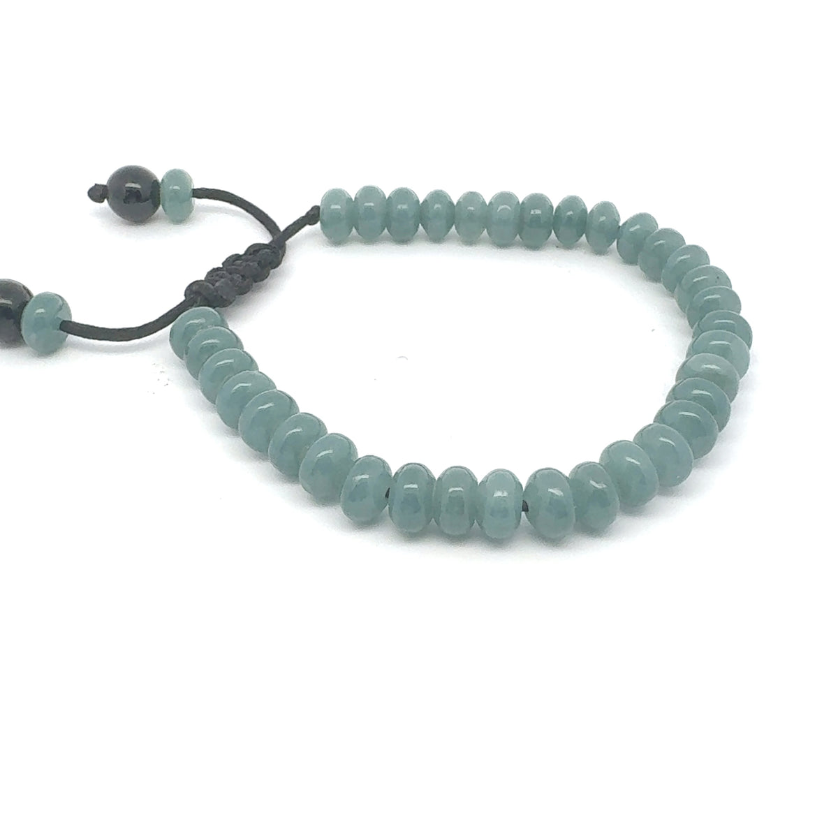 Princesa Blue Jadeite Rondelle & Black Tourmaline Bracelet | 7.5 mm