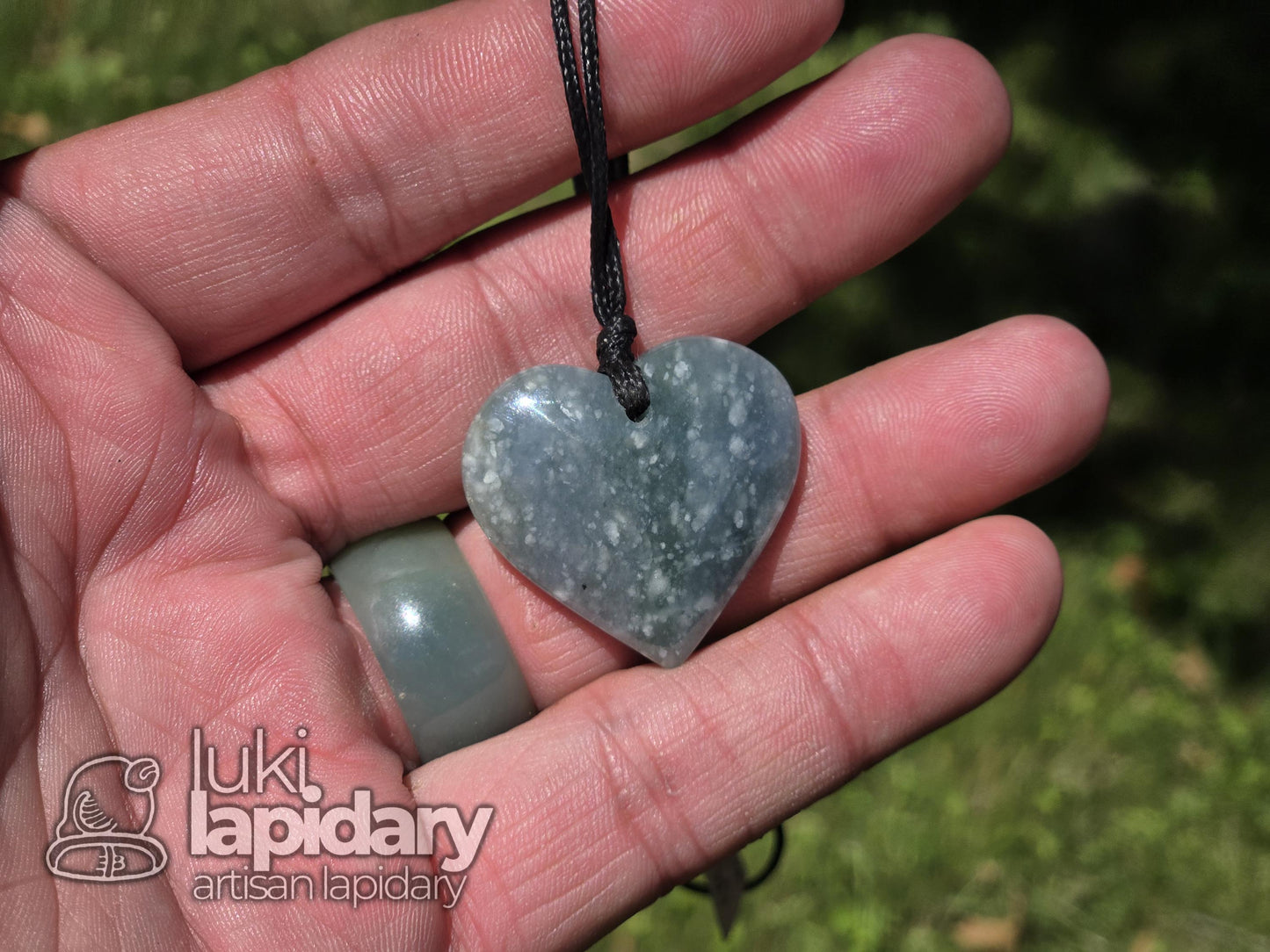 Snowy Princesa Jadeite Heart Pendant — Translucent Guatemalan Jade