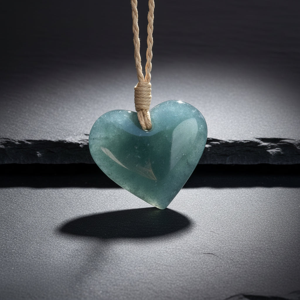 Guatemalan Blue Jadeite Heart Pendant — Rare Translucent Mayan Jade
