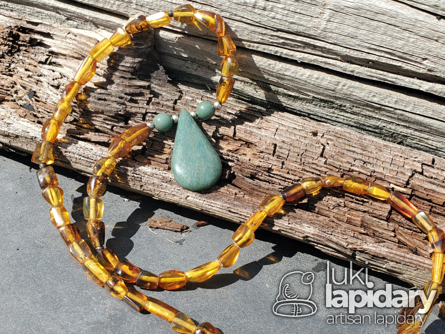 Baltic Amber & Guatemalan Jadeite Fully Beaded Pendant — Ancient Resin Meets Sacred Stone