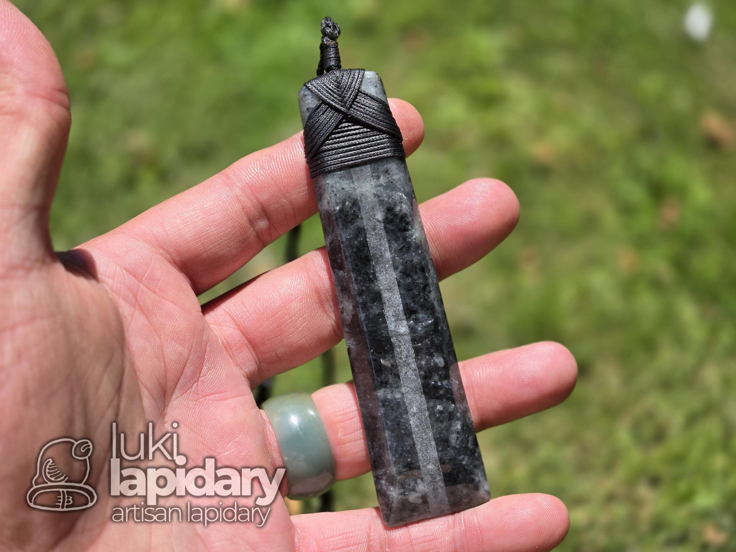 Mottled Black Jadeite Toki Pendant