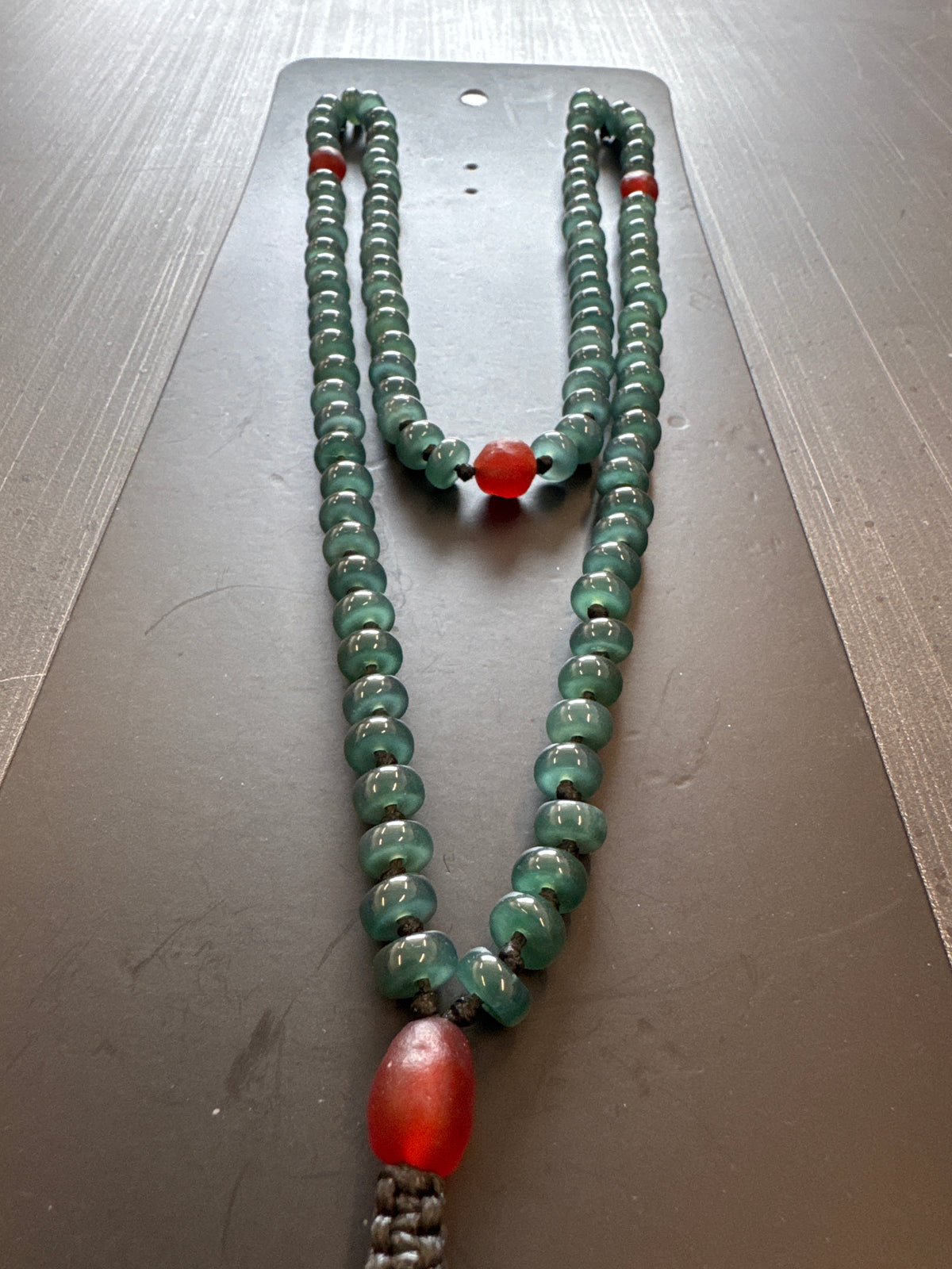 Mala Necklace — Princesa Blue Guatemalan Jadeite Jade Róndeles & Red Gobi Desert Agate