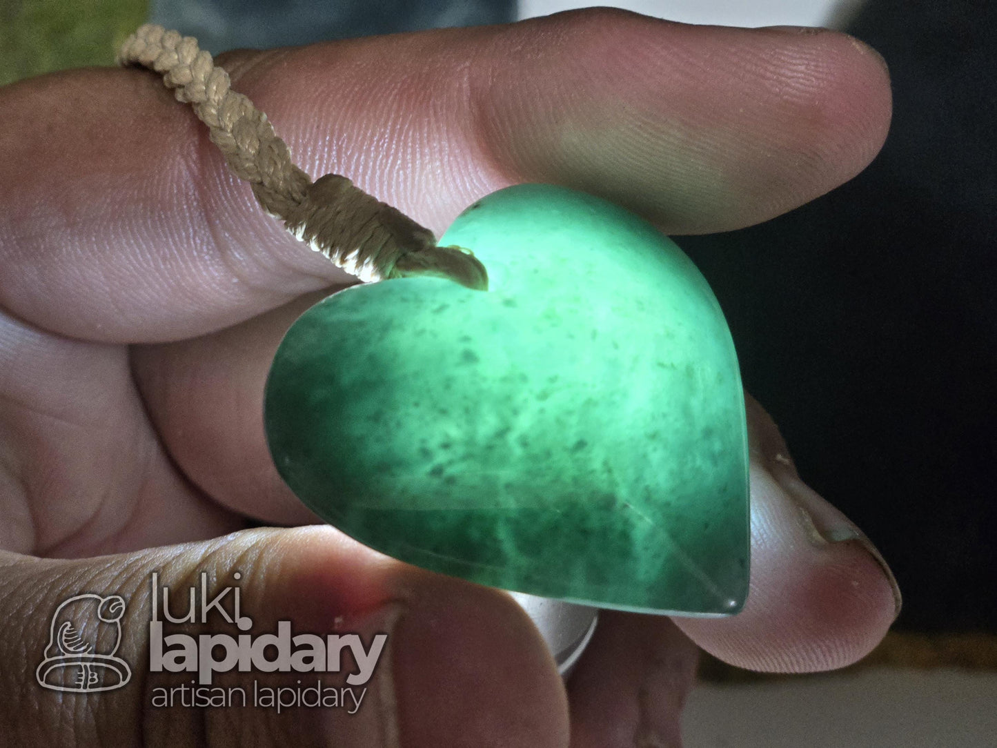Guatemalan Blue Jadeite Heart Pendant — Rare Translucent Mayan Jade