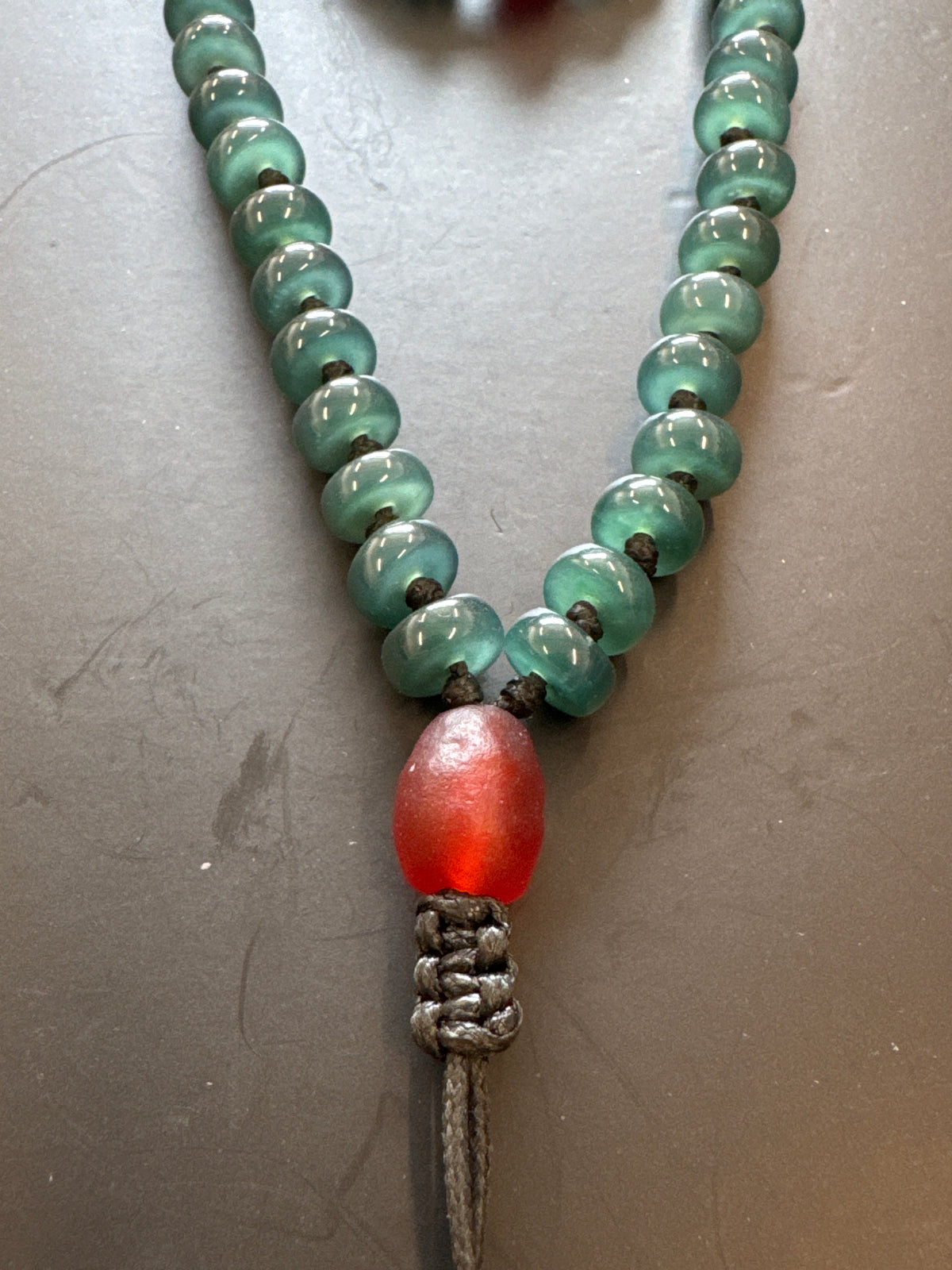 Mala Necklace — Princesa Blue Guatemalan Jadeite Jade Róndeles & Red Gobi Desert Agate
