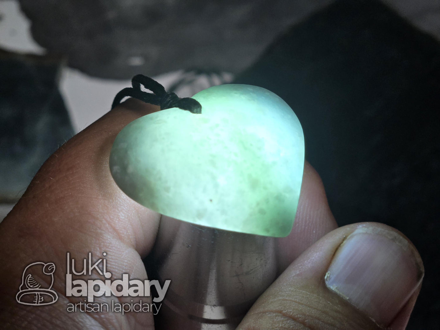 Snowy Princesa Jadeite Heart Pendant — Translucent Guatemalan Jade