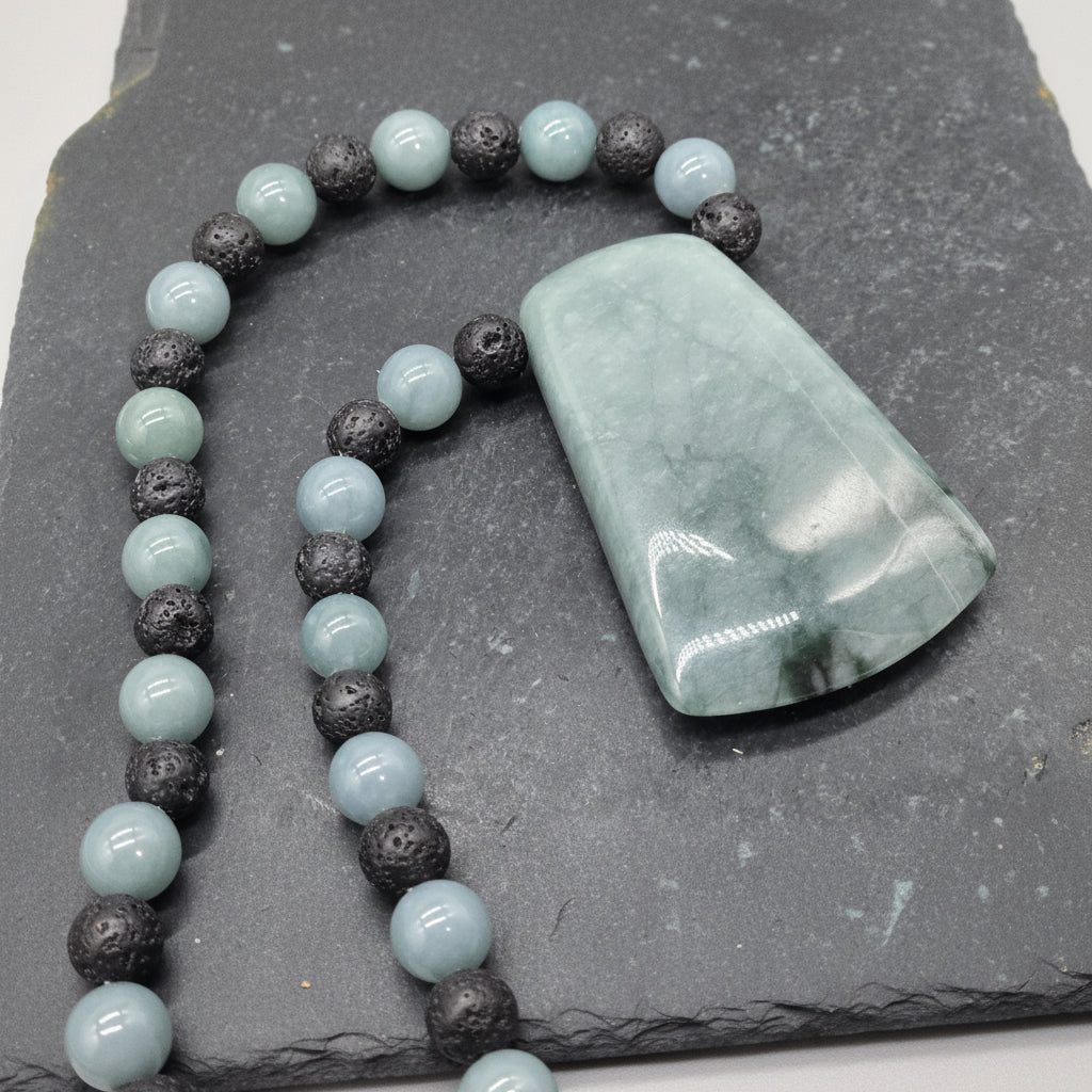 Two-Tone Celestial & Imperial Green Jadeite Fully Beaded Pendant — Rare Guatemalan Jade