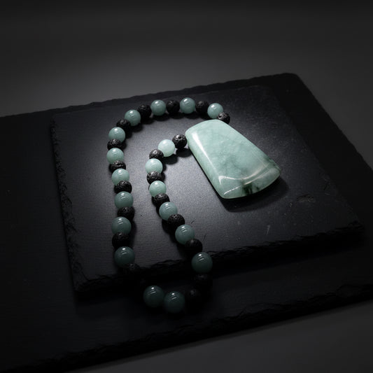 Two-Tone Celestial & Imperial Green Jadeite Fully Beaded Pendant — Rare Guatemalan Jade