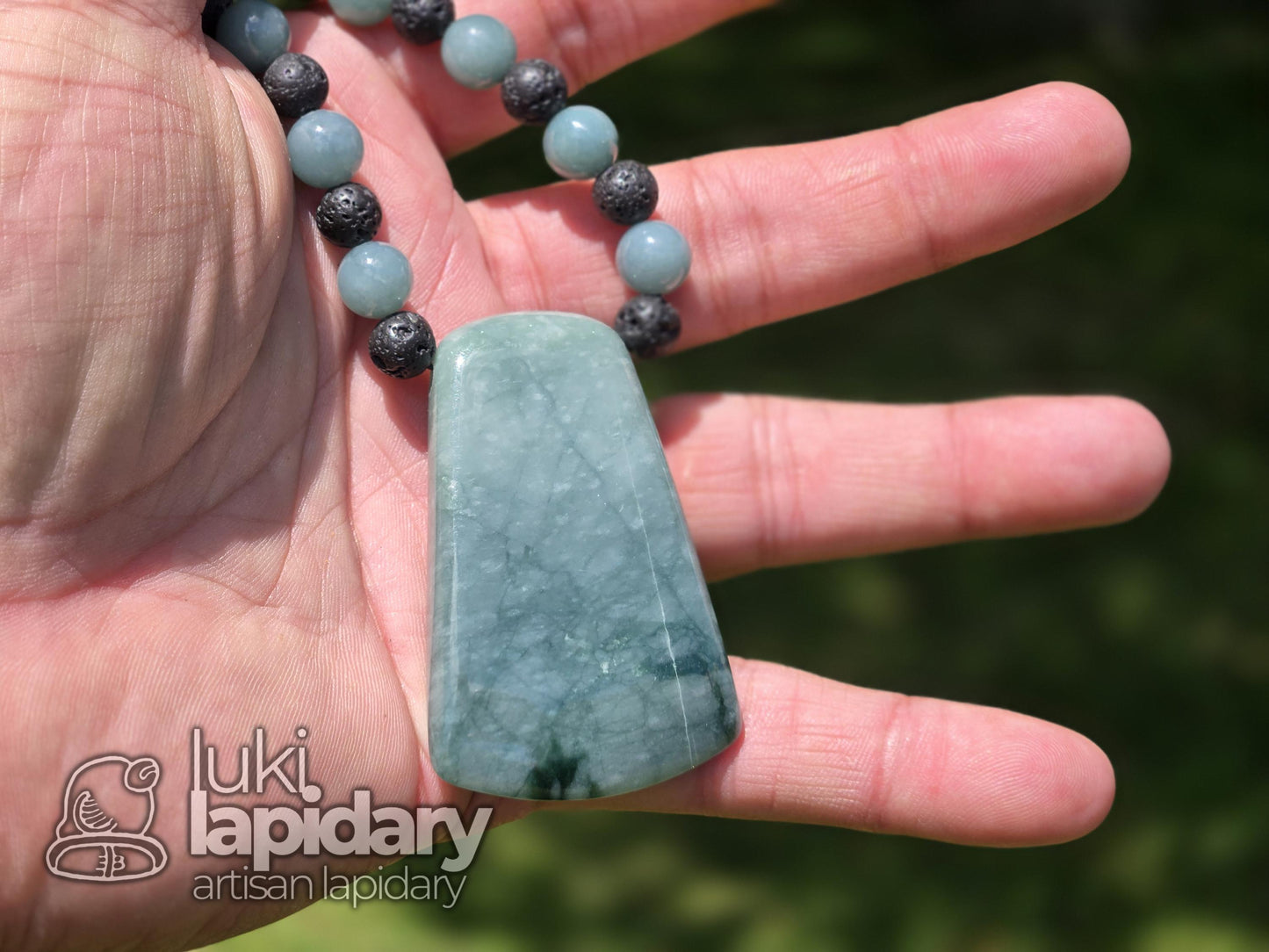Two-Tone Celestial & Imperial Green Jadeite Fully Beaded Pendant — Rare Guatemalan Jade