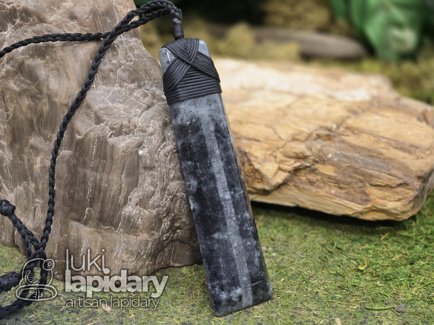 Mottled Black Jadeite Toki Pendant
