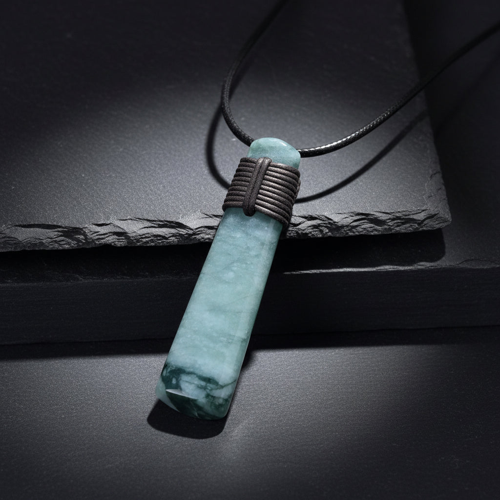 Celestial Jadeite Toki Pendant — Rare Two-Tone Guatemalan Jade, Māori-Style Wrap