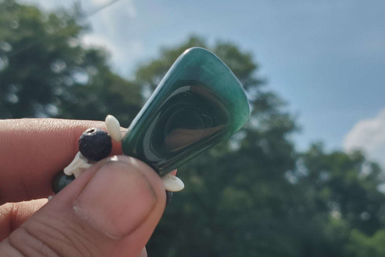 Blue Jadeite Mayan Hatchet Pendant with Snake Vertebrae and Jade Beads