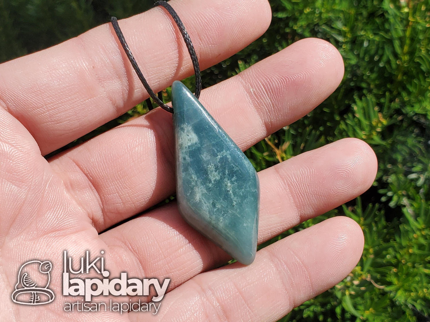 Guatemalan Blue Jadeite Diamond Pendant — Translucent Mayan Jade