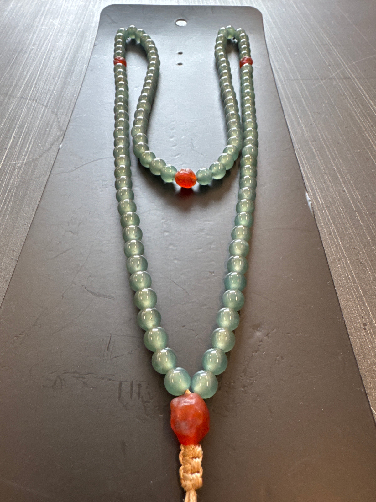 Mala Necklace — Blue Green Ice Guatemalan Jadeite Jade & Gobi Desert Agate