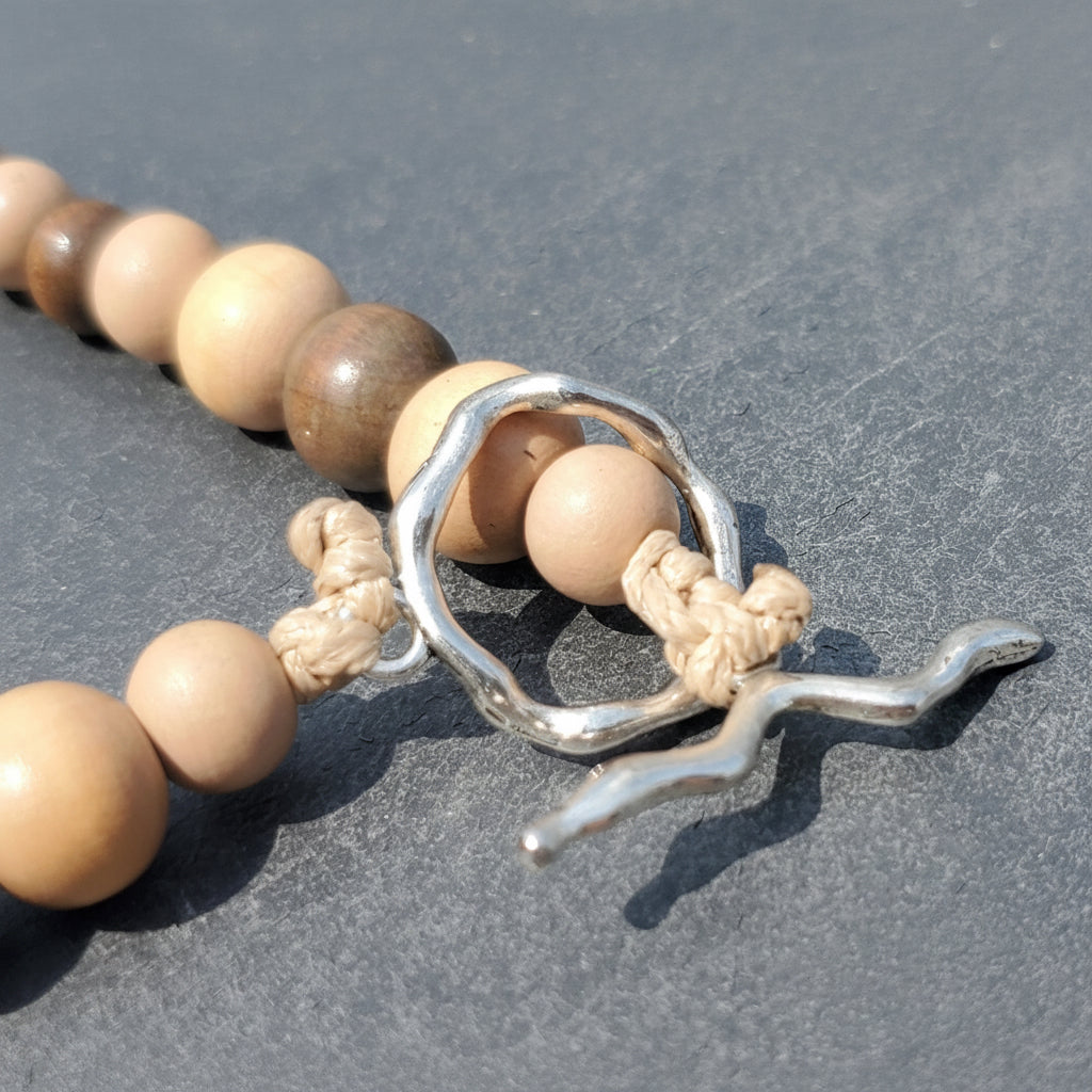 Two-Tone Champagne Jadeite Pendant - Toki Inspired with Wood Accents