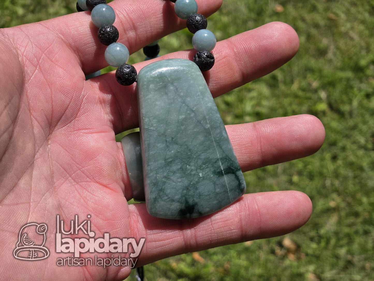 Two-Tone Celestial & Imperial Green Jadeite Fully Beaded Pendant — Rare Guatemalan Jade