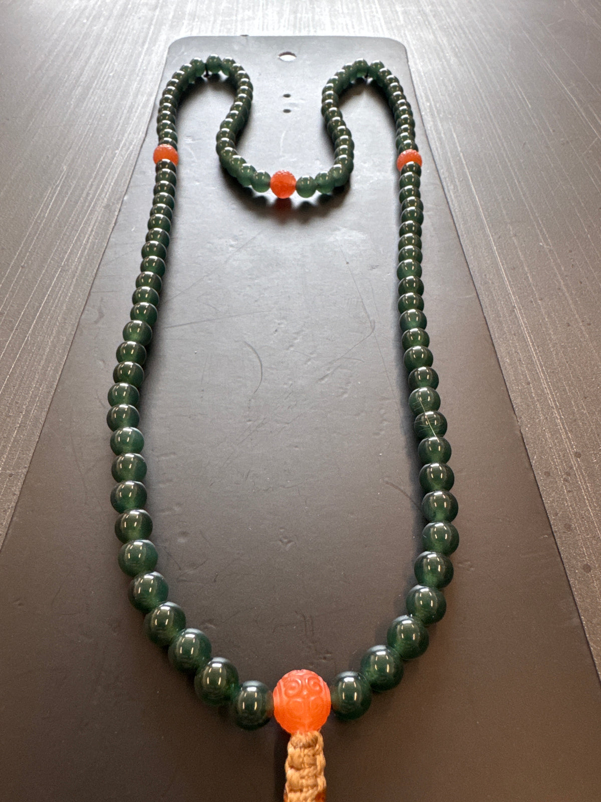 Mala Necklace — Princessa Green Blue Guatemalan Jadeite Jade & Carved Nanhong Agate