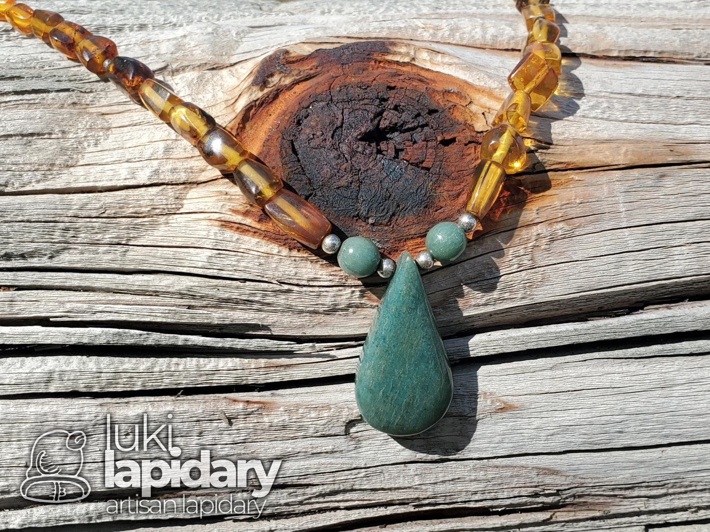 Baltic Amber & Guatemalan Jadeite Fully Beaded Pendant — Ancient Resin Meets Sacred Stone