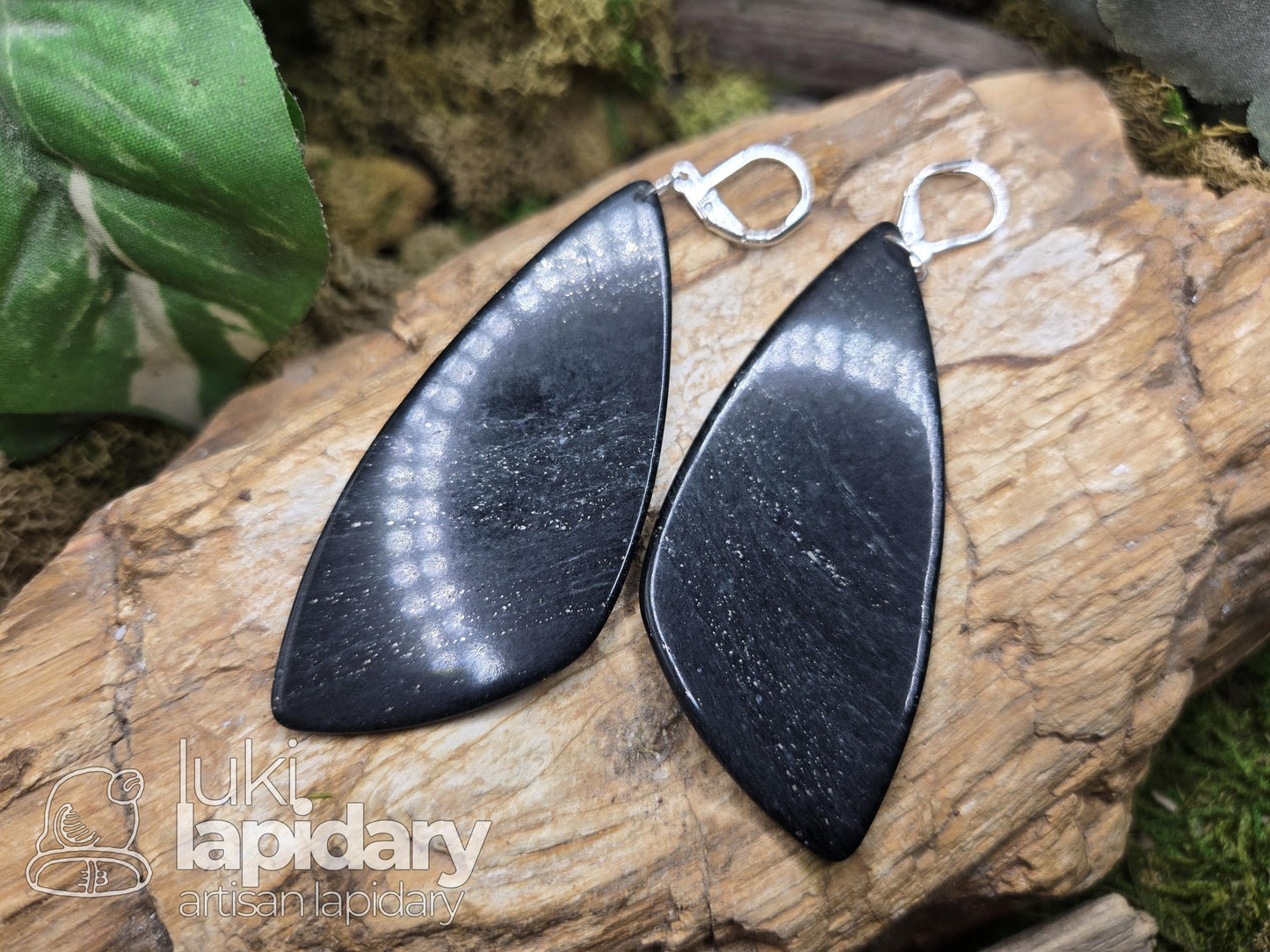 Galaxy Jadeite Earrings — Rare Black Jadeite with Pyrite Inclusions