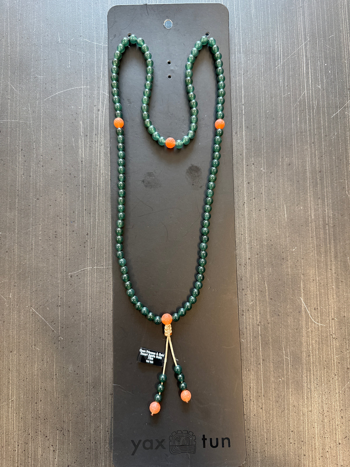 Mala Necklace — Princessa Green Blue Guatemalan Jadeite Jade & Carved Nanhong Agate
