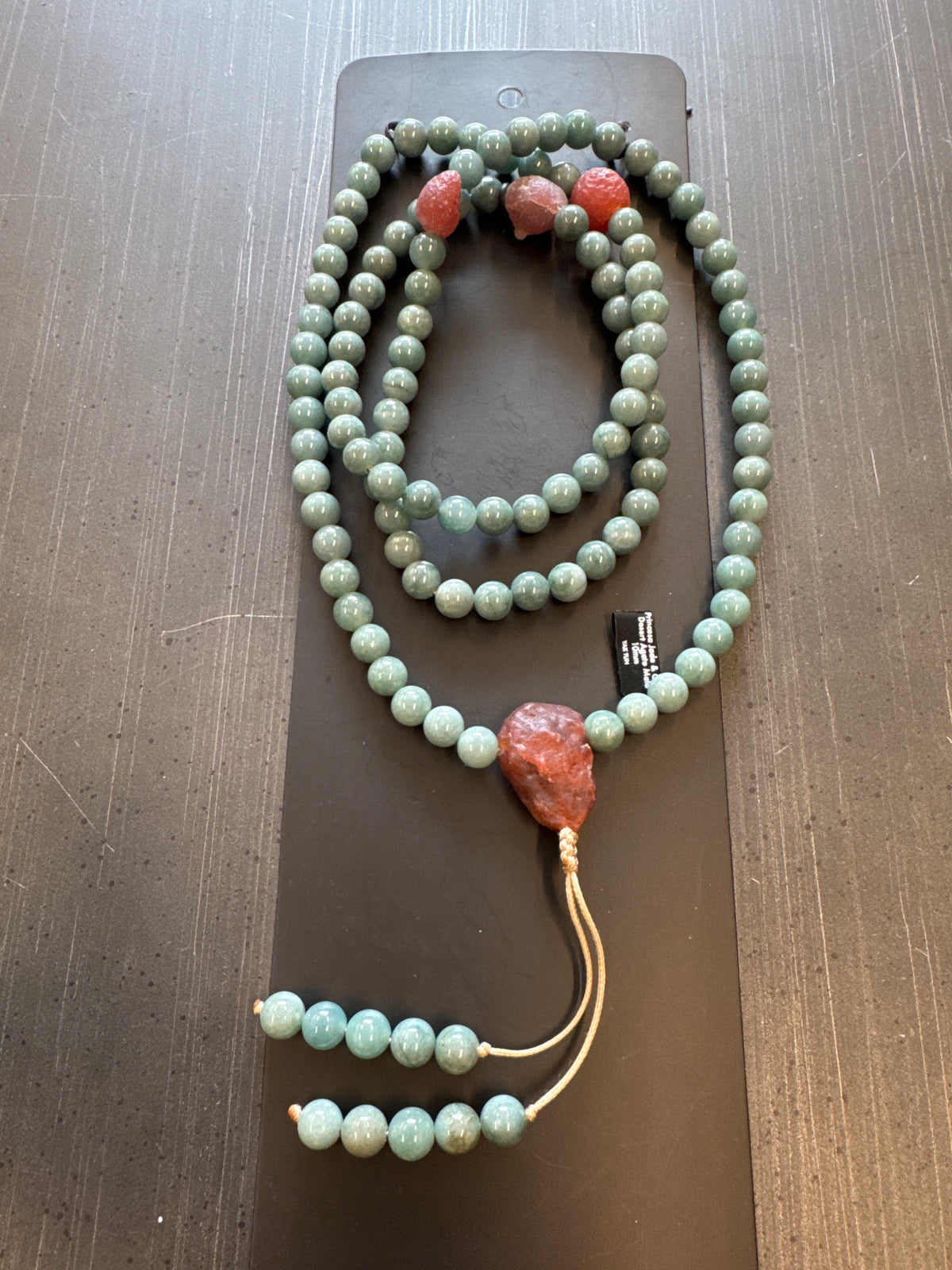Mala Necklace — Princesa Jadeite Jade & Sunset Orange Gobi Agate, 10mm