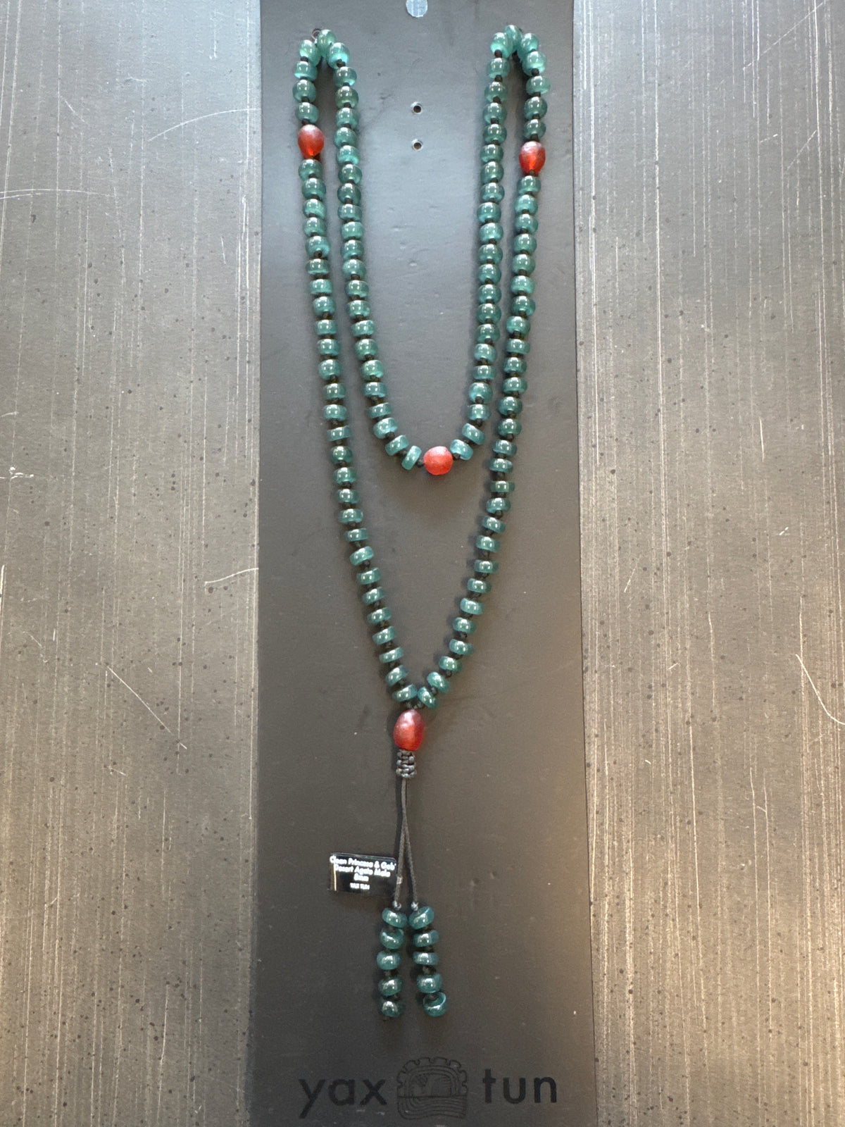 Mala Necklace — Princesa Blue Guatemalan Jadeite Jade Róndeles & Red Gobi Desert Agate