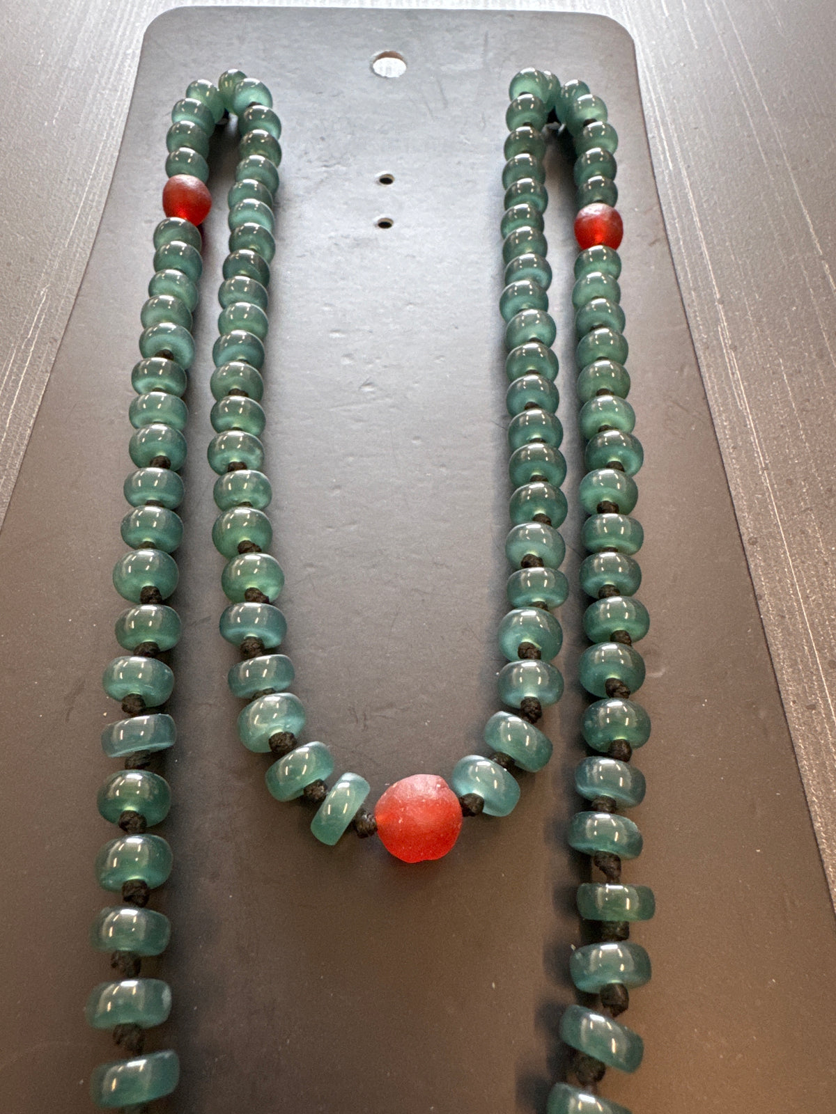 Mala Necklace — Princesa Blue Guatemalan Jadeite Jade Róndeles & Red Gobi Desert Agate