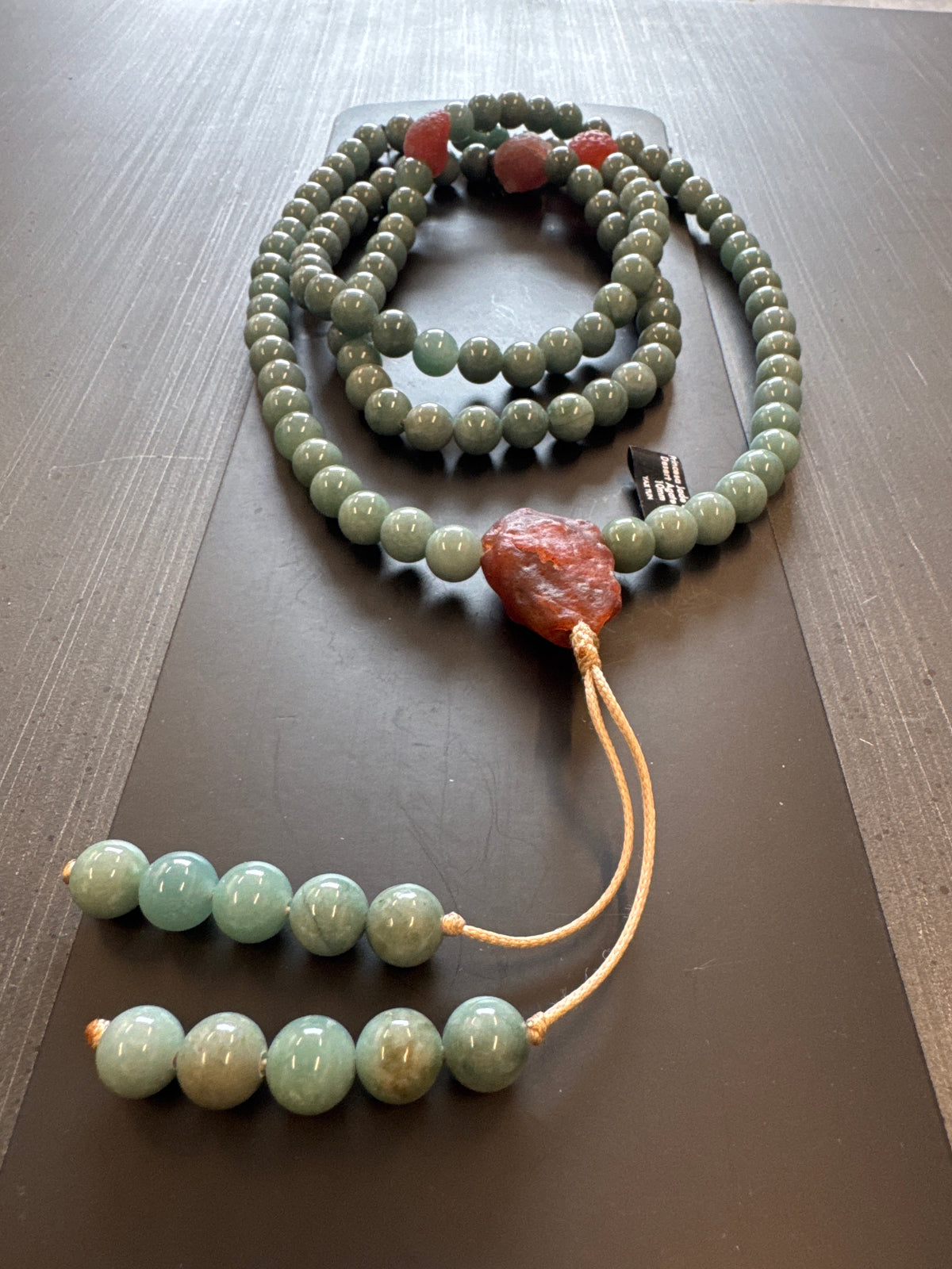 Mala Necklace — Princesa Jadeite Jade & Sunset Orange Gobi Agate, 10mm