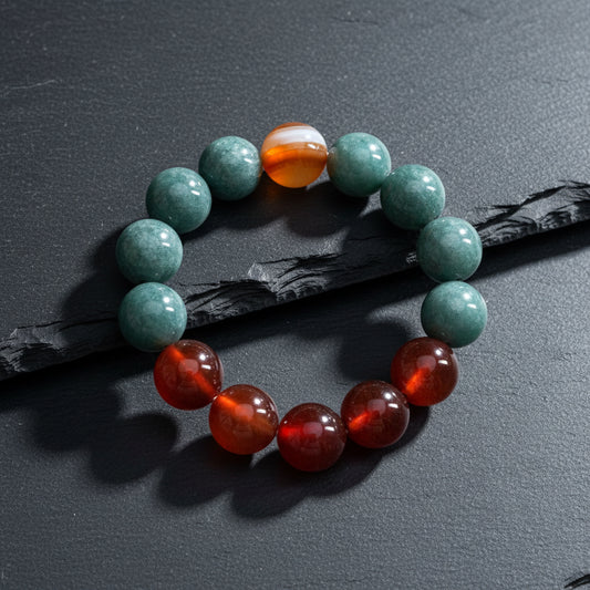 Blue Guatemalan Jade & Banded Carnelian Large Bead Stretch Bracelet