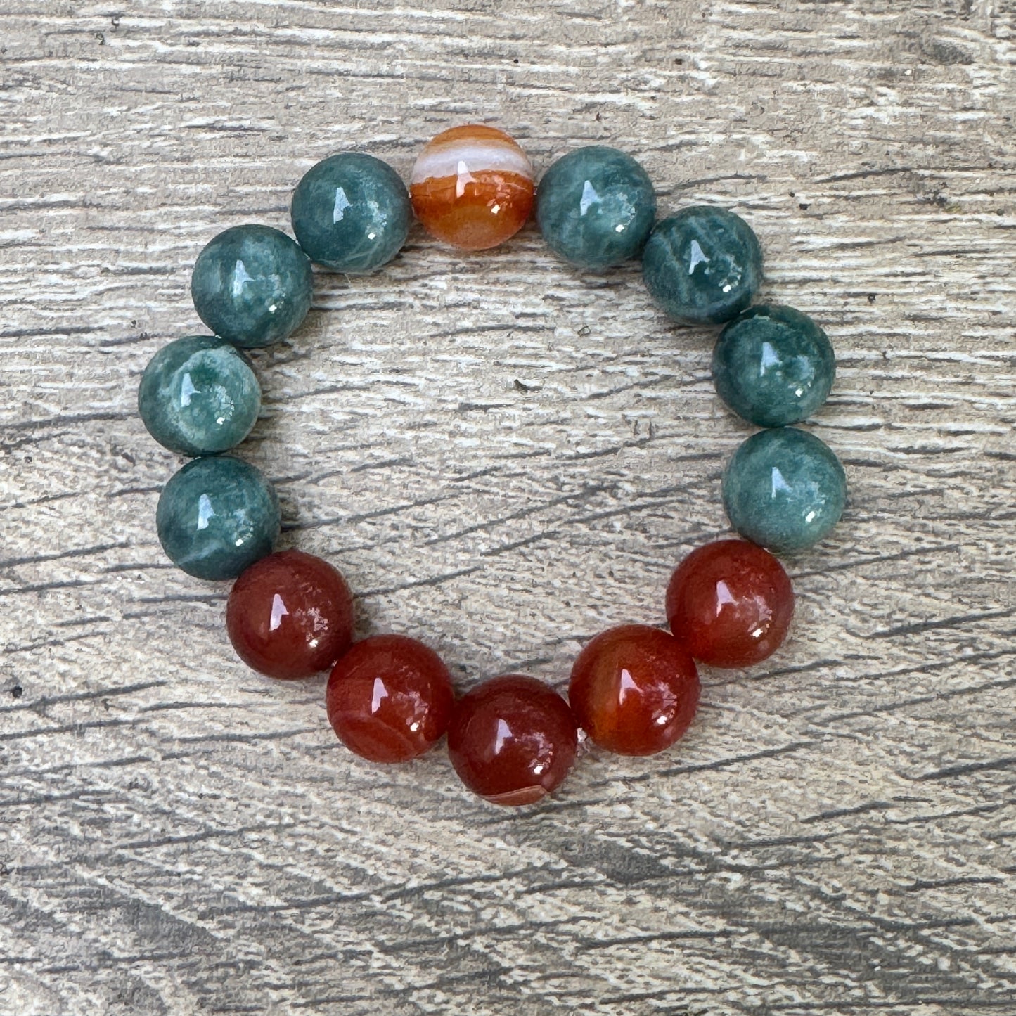 Blue Guatemalan Jade & Banded Carnelian Large Bead Stretch Bracelet