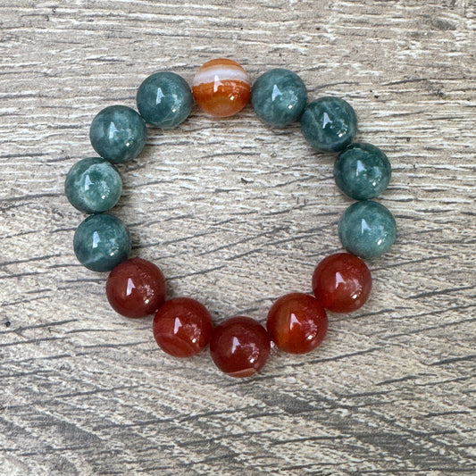 Blue Guatemalan Jade & Banded Carnelian Large Bead Stretch Bracelet