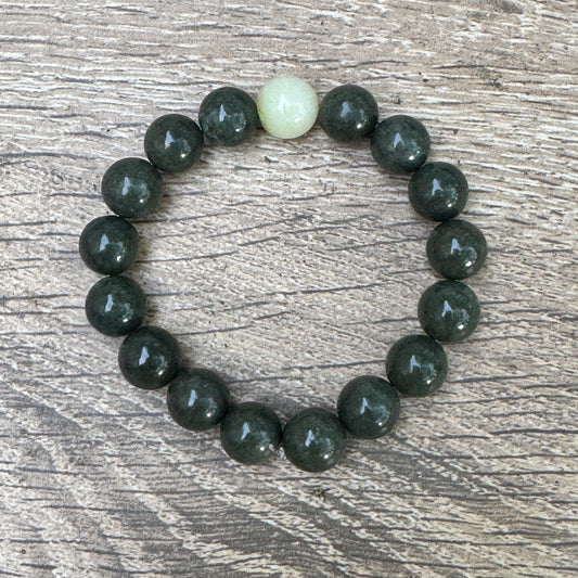 Dark Guatemalan Jade & White Myanmar Jade Large Bead Stretch Bracelet