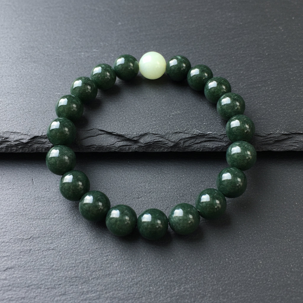 Dark Guatemalan Jade & White Myanmar Jade Large Bead Stretch Bracelet